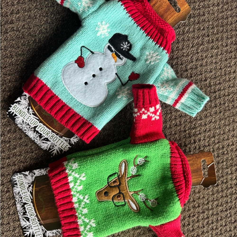 Festive Bottle Sweater Set - Snowman and Reindeer Design